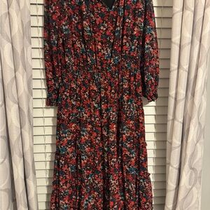 Vince Camuto Red and Blue Floral Long Sleeve Dress